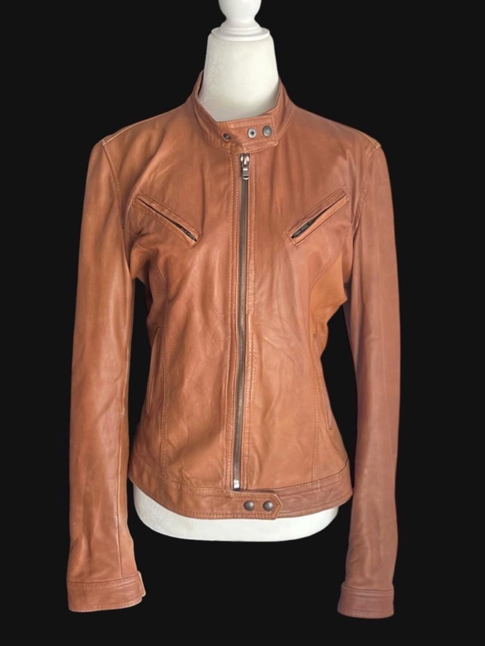 Vintage Sabani Tan leather moto jacket women’s size 44 (S/XS) made in 🇮🇹